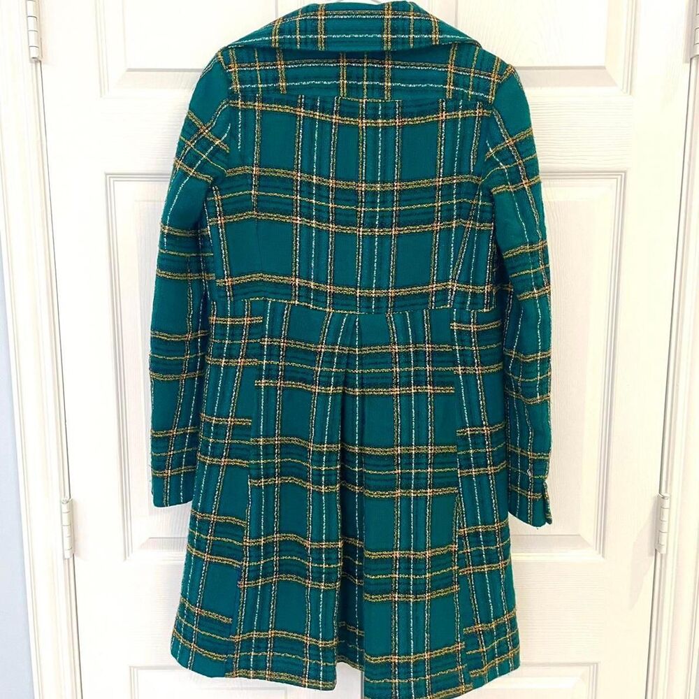 Vintage Y2K Green Plaid Pea Coat Jacket Size 6 M Button Front Preppy Cottagecore - Picture 4 of 5